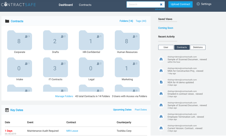 Dashboard of ContractSafe